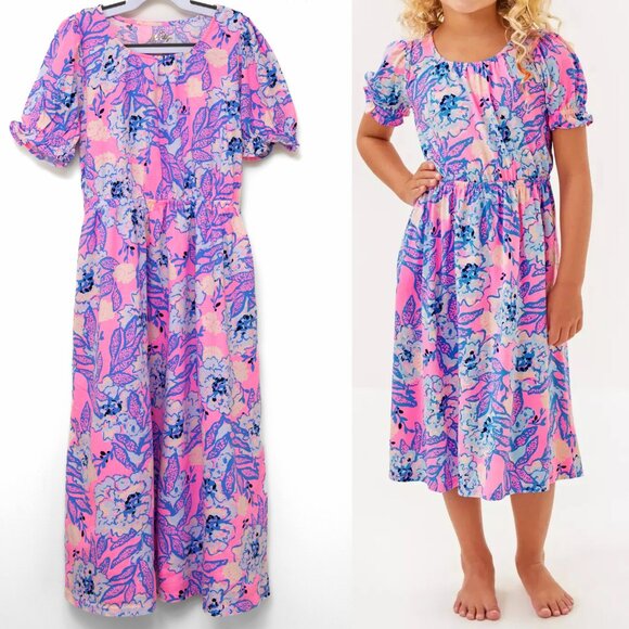 Lilly Pulitzer Dean Midi Dress Cotton Multi Totally Koalafied Pink Blue Large - Picture 1 of 7